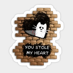 you stole my heart cat on the wall grafiti Sticker